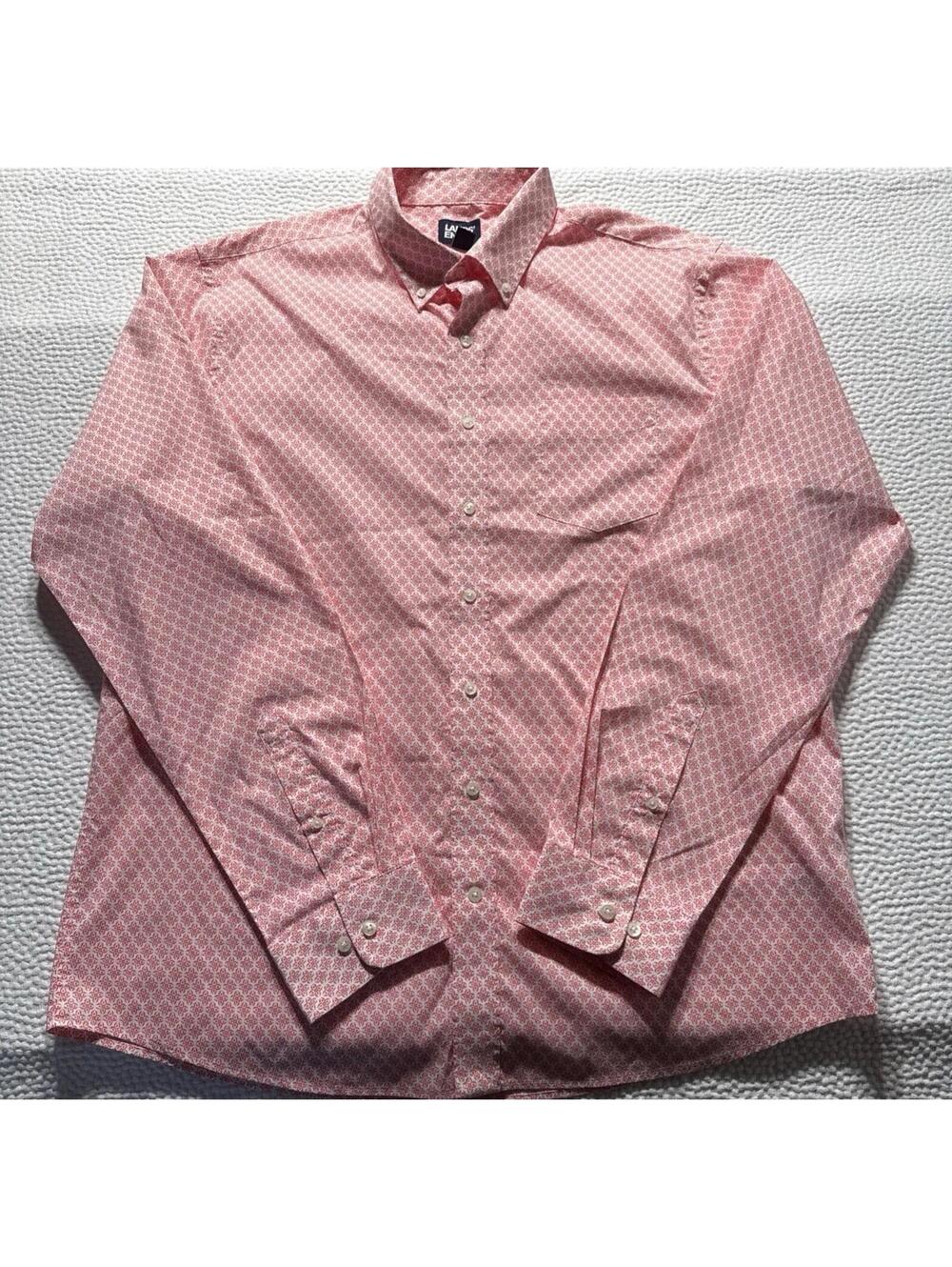 LANDS' END Dress Shirt Men’s 17-17 1/2 XL Orange Shaw Grd Preppy Trendy
